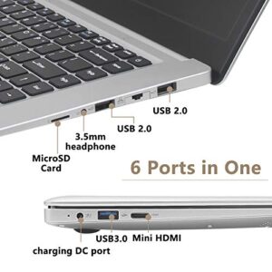 2020 15.6-inch Laptop 6G + 256G, celeron J3455 high-Performance Quad-core CPU, 2PCS 4500mAh can Work continuously for 6-8 Hours, WiFi, HDMI, Bluetooth 4.0, Windows 10 (Silver 6G+256G)