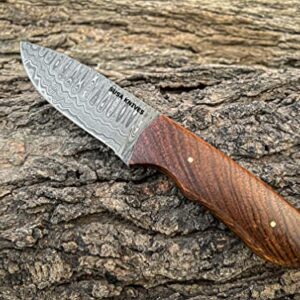 SUSA KNIVES 8''Fixed Blade Hunting Knife with Leather Sheath, Damascus steel Blade Outdoor Survival Hunting Knife, Natural Wood Handle Camping Knife for Men and Women (BROWN)