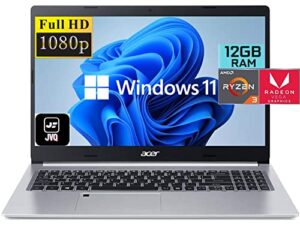 acer 2022 newest aspire 5 slim 15.6″ fhd ips laptop, amd quad-core ryzen 3 3350u(up to 3.5ghz,beat i5-7200u), 12gb ddr4 ram, 256gb ssd, wifi 6, backlit keyboard, fingerprint, hdmi, windows 11+jvq mp