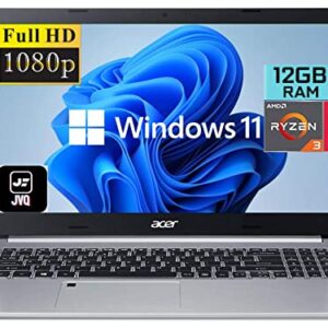 Acer 2022 Newest Aspire 5 Slim 15.6" FHD IPS Laptop, AMD Quad-Core Ryzen 3 3350U(Up to 3.5GHz,Beat i5-7200U), 12GB DDR4 RAM, 256GB SSD, WiFi 6, Backlit Keyboard, Fingerprint, HDMI, Windows 11+JVQ MP