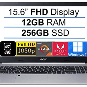 Acer 2022 Newest Aspire 5 Slim 15.6" FHD IPS Laptop, AMD Quad-Core Ryzen 3 3350U(Up to 3.5GHz,Beat i5-7200U), 12GB DDR4 RAM, 256GB SSD, WiFi 6, Backlit Keyboard, Fingerprint, HDMI, Windows 11+JVQ MP