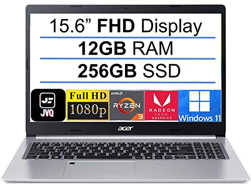 Acer 2022 Newest Aspire 5 Slim 15.6" FHD IPS Laptop, AMD Quad-Core Ryzen 3 3350U(Up to 3.5GHz,Beat i5-7200U), 12GB DDR4 RAM, 256GB SSD, WiFi 6, Backlit Keyboard, Fingerprint, HDMI, Windows 11+JVQ MP