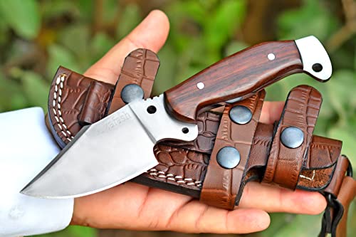 ALZAFASH Horizontal Carry Knife, Tracker Knife with Sheath, Hunting Knife with 1095 Carbon Steel Blade, Camping Knife, Hiking Knife