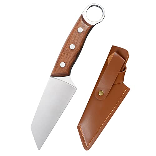 HL zhujiabao 2 Pcs Knives Set- Fixed- 8.5 inch Carbon Steel Knife with Leather Sheath-Wooden Handle Bushcraft Knife-Outdoor Full Tang Knife- Useful Knives-Survival Tactical Camping Knife-Utility Knife