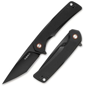 sumaco men’s small folding knife black everyday carry edc pocket knife safety liner-lock practical pocket d2 steel knife with clip g10 lightweight handle daily work outdoor camping tactical knives