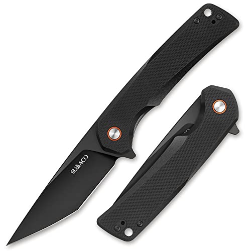 SUMACO Men's small Folding Knife Black Everyday Carry EDC Pocket Knife Safety Liner-Lock Practical Pocket D2 Steel Knife with Clip G10 Lightweight Handle Daily Work Outdoor Camping tactical Knives