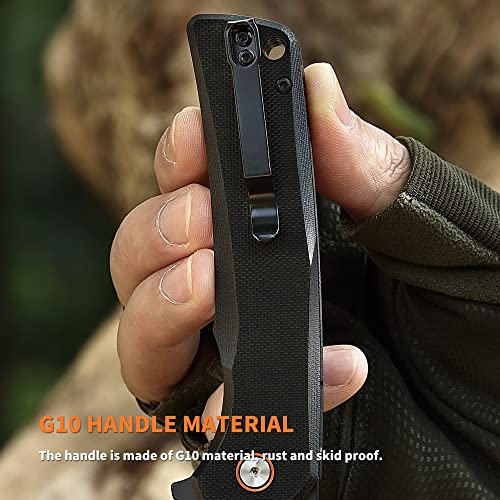 SUMACO Men's small Folding Knife Black Everyday Carry EDC Pocket Knife Safety Liner-Lock Practical Pocket D2 Steel Knife with Clip G10 Lightweight Handle Daily Work Outdoor Camping tactical Knives