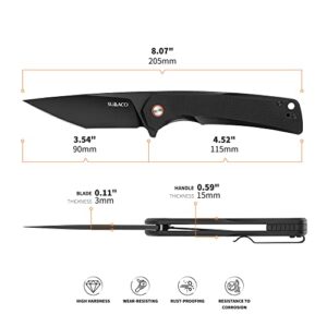 SUMACO Men's small Folding Knife Black Everyday Carry EDC Pocket Knife Safety Liner-Lock Practical Pocket D2 Steel Knife with Clip G10 Lightweight Handle Daily Work Outdoor Camping tactical Knives