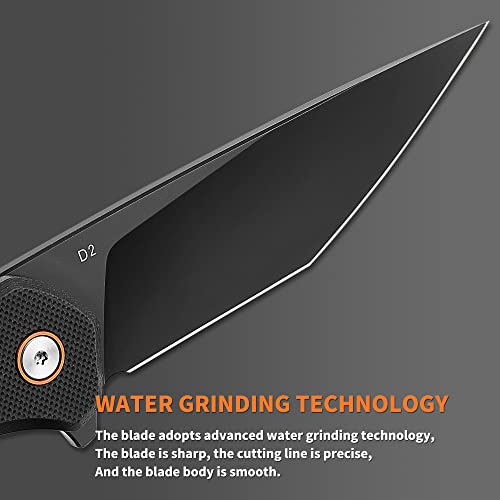 SUMACO Men's small Folding Knife Black Everyday Carry EDC Pocket Knife Safety Liner-Lock Practical Pocket D2 Steel Knife with Clip G10 Lightweight Handle Daily Work Outdoor Camping tactical Knives