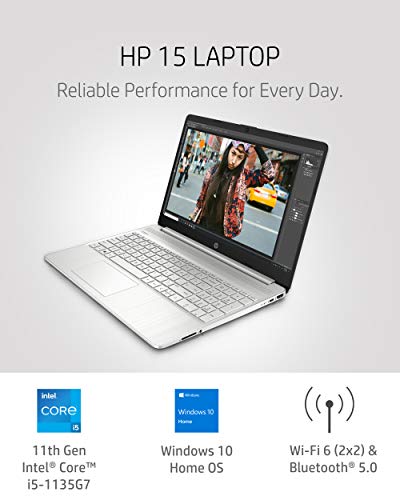 HP 15 Laptop, 11th Gen Intel Core i5-1135G7 Processor, 8 GB RAM, 256 GB SSD Storage, 15.6” Full HD IPS Display, Windows 10 Home, HP Fast Charge, Lightweight Design (15-dy2021nr, 2020)