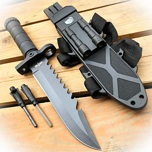 New 12.5" MILITARY SURVIVAL Hunting FIXED BLADE Tactical Army Knife w Fire Starter Camping Outdoor Pro Tactical Elite Knife BLDA-0786