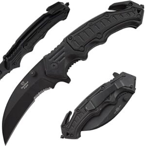 snake eye tactical assisted karambit style edc opening metal folding hunting camping survival knife (bk)
