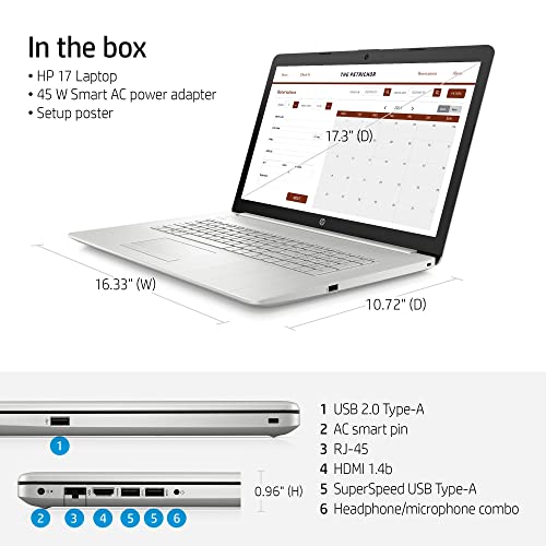 HP 17 Business Laptop Computer, 11th Gen Intel Core i3-1115G4, 17.3" FHD Display, Windows 10 Pro, 12GB RAM, 256GB SSD, WiFi, Bluetooth, Webcam, HDMI, Long Battery Life, PCS