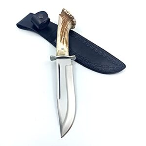 Stag Antler Bowie Knife with Sheath , Tactical Fixed Blade , Hunting Knife , Camping Knife ,Survival Knife