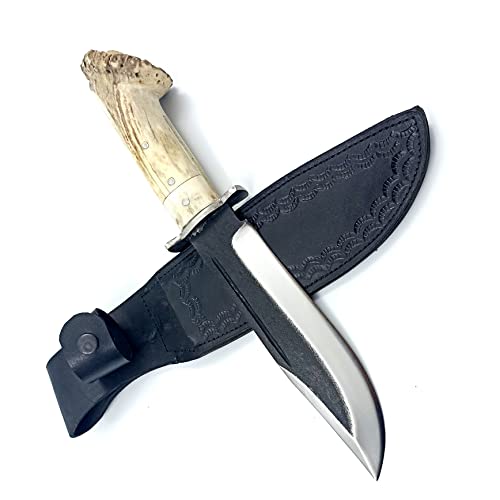 Stag Antler Bowie Knife with Sheath , Tactical Fixed Blade , Hunting Knife , Camping Knife ,Survival Knife