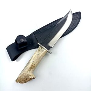 Stag Antler Bowie Knife with Sheath , Tactical Fixed Blade , Hunting Knife , Camping Knife ,Survival Knife