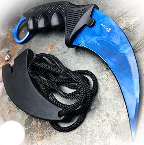 New Tactical Karambit Neck Knife Survival Hunting Fixed Blade Blue Sapphire NEW Camping Outdoor Pro Tactical Elite Knife BLDA-0063