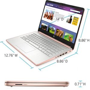 2022 HP Premium 14-inch HD Thin and Light Laptop, Intel Quad-Core Processor, 16GB RAM, 64GB Storage, Long Battery Life, Webcam, Bluetooth, HDMI, Wi-Fi, Rose Gold, Windows 11 + 1 Year Microsoft 365