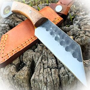 new 9.5″ hand forged ring seax carbon steel cleaver hunting knife fixed blade w wood camping outdoor pro tactical elite knife blda-0905