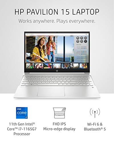 HP Pavilion 15 Laptop, 11th Gen Intel Core i7-1165G7 Processor, 16 GB RAM, 512 GB SSD Storage, Full HD IPS micro-edge Display, Windows 10 Pro, Compact Design, Long Battery Life (15-eg0021nr, 2020)