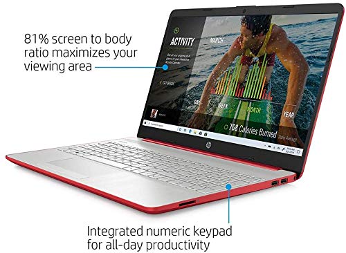 HP 2022 15.6" HD Laptop Computer Intel Dual-Core Pentium Gold 6405U 4GB RAM 128GB SSD Intel UHD Graphics HD Webcam Bluetooth RJ-45 USB-C HDMI Windows 10 Scarlet Red RE 32GB USB 3.0 Flash Drive