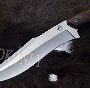 DKONLY-BLADES USA: 15" Custom Handmade D2 Steel Full Tang Hunting Almogovar Camp Knife with Rose Wood Handle & Leather Sheath (AM76)