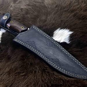 DKONLY-BLADES USA: 15" Custom Handmade D2 Steel Full Tang Hunting Almogovar Camp Knife with Rose Wood Handle & Leather Sheath (AM76)