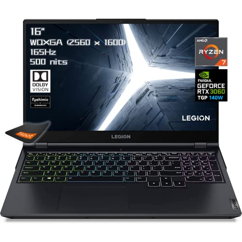 Lenovo Legion 5 Pro 16" Flagship Laptop, Latest Ryzen 7 6800H Octo-Core, GeForce RTX 3060 (TGP 140W), WQXGA (2560 x 1600) 165Hz 500 nits, Wi-Fi 6E (32GB DDR5 RAM | 1TB PCIe SSD)