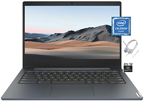 Lenovo 2022 Flagship Chromebook 14'' Thin Light Laptop Computer, Intel Celeron N4020 Processor, up to 2.80 GHz, 4GB RAM, 64GB eMMC,WiFi, Webcam, Chrome OS +Headset +HubxcelAccesory, Abyss Blue