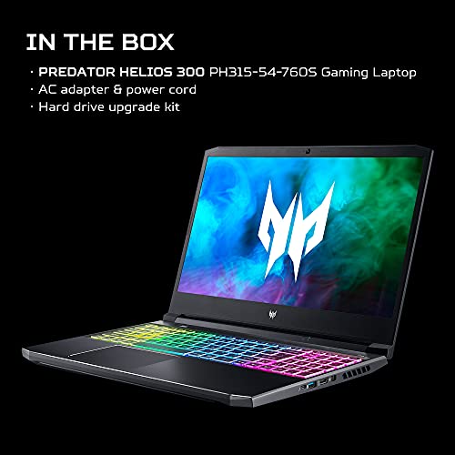 Acer Predator Helios 300 PH315-54-760S Gaming Laptop | Intel i7-11800H | NVIDIA GeForce RTX 3060 GPU | 15.6" FHD 144Hz 3ms IPS Display | 16GB DDR4 | 512GB SSD | Killer WiFi 6 | RGB Keyboard