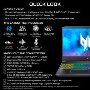 Acer Predator Helios 300 PH315-54-760S Gaming Laptop | Intel i7-11800H | NVIDIA GeForce RTX 3060 GPU | 15.6" FHD 144Hz 3ms IPS Display | 16GB DDR4 | 512GB SSD | Killer WiFi 6 | RGB Keyboard