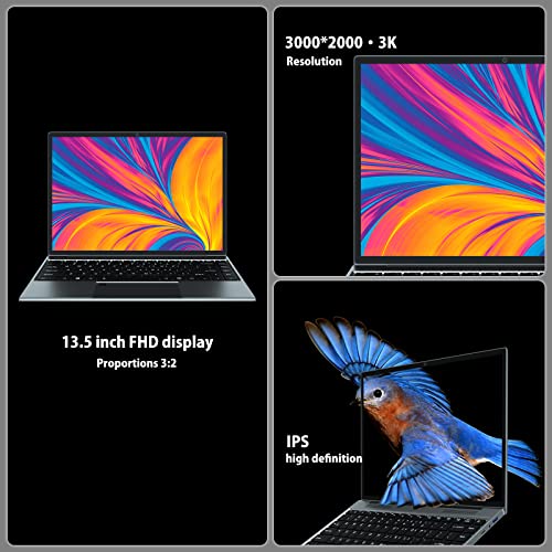 Windows 11 Laptop,13.5 Inch Celeron N4120 Quad core, 8GB RAM+256GB SSD, Thin & Light Notebook PC,3000x2000 3K IPS Panel, 5G+AC WiFi, All-Metal Body, Backlit Keyboard, Finger Print, Office, Gray