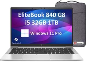 hp elitebook 840 g8 14” fhd (intel 4-core i5-1145g7 32gb ram 1tb pcie ssd uhd graphics fhd ips) business laptop 2 x thunderbolt 4 webcam 3-year warranty ist computers bag win 11 pro – 2022 silver