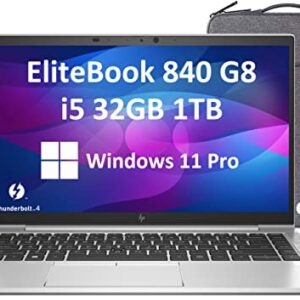 HP EliteBook 840 G8 14'' FHD (Intel 4-Core i5-1145G7 32GB RAM 1TB PCIe SSD UHD Graphics FHD IPS) Business Laptop 2 x Thunderbolt 4 Webcam 3-Year Warranty IST Computers Bag Win 11 Pro - 2022 Silver