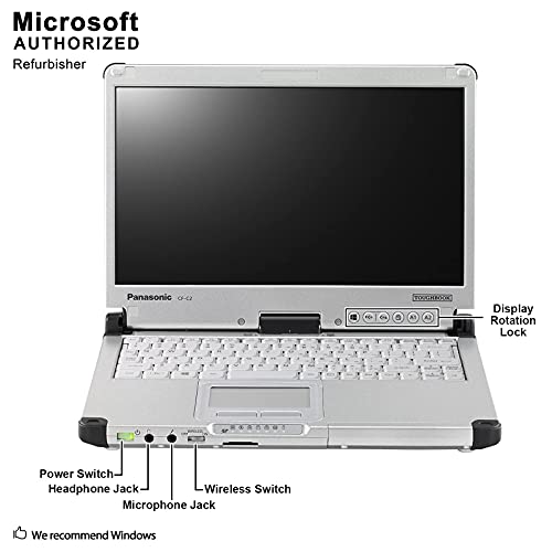 Panasonic Toughbook CF-C2 12.5 Inch Laptop , Intel Core i5 4300U up to 2.9GHz, 8G DDR3L, 512G SSD, WiFi, USB 3.0, VGA, HDMI, Windows 10 64 Bit-Multi-Language, English/Spanish/French(CI5) (Renewed)
