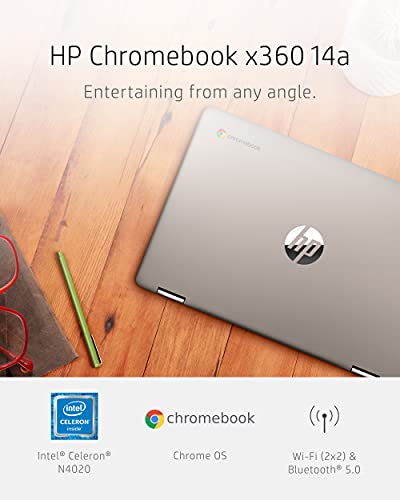 HP Chromebook x360 14 Laptop, Intel Celeron Processor, 4 GB RAM, 32 GB eMMC, 14” HD (1366 x 768), Chrome OS, Webcam & Dual Mics, Work, Entertainment, School, Long Battery Life (14a-ca0040nr, 2021)