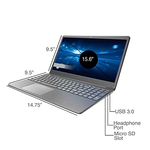 Hugo Tech Mart 15.6" FHD IPS Ultra Slim Laptop, Intel i3-1115G4, 4GB RAM, 128GB SSD, HDMI, Webcam, Fingerprint Reader, Super-Fast WiFi Up to 1300 Mbps, Win 11, Dale Grey (Renewed)