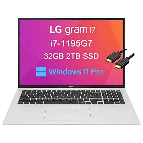 LG Gram 17 17Z95P Ultra-Lightweight 17" QHD+ IPS (Intel i7-1195G7, 32GB RAM, 2TB PCIe SSD) Military Grade Business Laptop, 19.5hr Battery, Backlit KB, 2 x Thunderbolt 4, Webcam, Windows 11 Pro