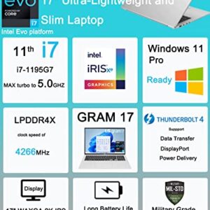 LG Gram 17 17Z95P Ultra-Lightweight 17" QHD+ IPS (Intel i7-1195G7, 32GB RAM, 2TB PCIe SSD) Military Grade Business Laptop, 19.5hr Battery, Backlit KB, 2 x Thunderbolt 4, Webcam, Windows 11 Pro