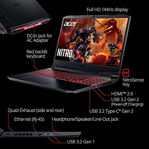Acer Nitro 5 Gaming Laptop, Intel i5-10300H 4.5GHz, NVIDIA GeForce RTX 3050 4GB GDDR6, 15.6" FHD IPS 144Hz Display, Wi-Fi 6, Type-C, Backlit KB, Win 10, w/Accessories (16GB RAM | 512GB PCIe SSD)