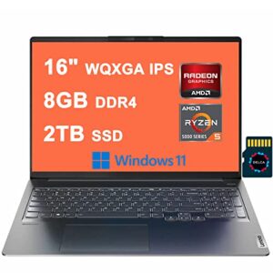 lenovo ideapad 5 pro business laptop i 16″ wqxga ips display (100% srgb) i amd 6-core ryzen 5 5600h (>i7-11375h) i 8gb ddr4 2tb ssd i backlit usb-c hdmi dolby atmos win11 grey + 32gb microsd card