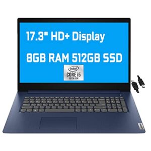 2021 Flagship Lenovo IdeaPad 3 Business Laptop 17.3" HD+ Display 10th Gen Intel 4-Core i5-1035G1 (Beats i7-8665U) 8GB RAM 512GB SSD Intel UHD Graphics Fingerprint Dolby WiFi Win10 (Renewed)