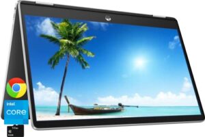 hp x360 2 in 1 convertible laptop 14″ touch-screen hd chromebook, intel celeron n4500, 4gb memory, 32gb emmc storage, usb type c, wifi, webcam, bluetooth, chrome os, titac card