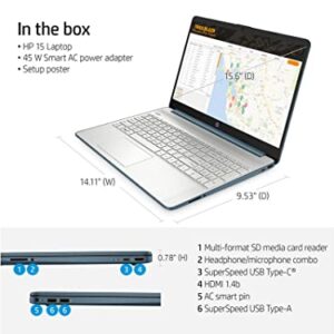 HP 2022 15.6" FHD Laptop Computer, AMD Ryzen 5-5500U Processor(Beats Intel i7-1065G7), 8GB RAM, 256GB PCIe SSD, AMD Radeon Graphics, HD Webcam, Bluetooth, Wi-fi, Win 11, Blue, 32GB USB Card