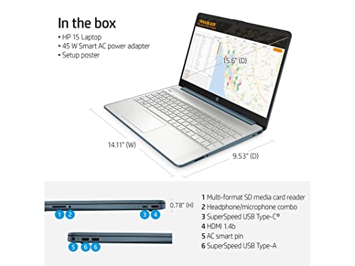 HP 2022 15.6" FHD Laptop Computer, AMD Ryzen 5-5500U Processor(Beats Intel i7-1065G7), 8GB RAM, 256GB PCIe SSD, AMD Radeon Graphics, HD Webcam, Bluetooth, Wi-fi, Win 11, Blue, 32GB USB Card