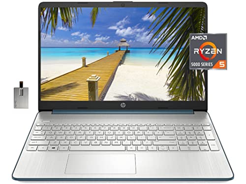 HP 2022 15.6" FHD Laptop Computer, AMD Ryzen 5-5500U Processor(Beats Intel i7-1065G7), 8GB RAM, 256GB PCIe SSD, AMD Radeon Graphics, HD Webcam, Bluetooth, Wi-fi, Win 11, Blue, 32GB USB Card