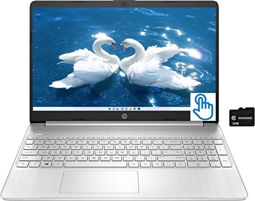 HP 15.6" HD Touchscreen Business &Home Laptop, AMD Ryzen 3 3250U, 8GB DDR4, 256GB NVMe SSD, HDMI Bluetooth WiFi Webcam, Long Battery Life, Natural Silver, Windows 11 Home, Goldoxis Card