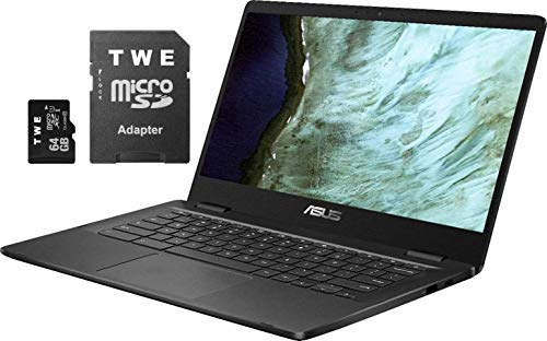 ASUS Chromebook 14" HD LED-Backlit Screen Laptop, Intel Celeron N3350, 4GB DDR4, 32GB eMMC SSD, Wi-Fi, Bluetooth, Webcam, Online Class Ready, Chrome OS, TWE 64GB MicroSD Card