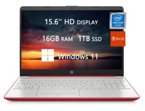 2022 newest hp laptops for college student & business, 15.6 inch hd computer, intel pentium silver n5000, 16gb ram, 1tb ssd, office 365 1-year, fast charge, light-weight, windows 11, rokc hdmi cable