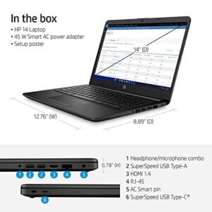 HP [Windows 11 S] 14 14" Laptop Computer, Intel Quad-Core Celeron N4120 Processor, 4GB DDR4 RAM, 128GB Storage (64GB eMMC + 64GB Flash Drive), 802.11AC WiFi, Bluetooth 5.0, Type-C, Jet Black